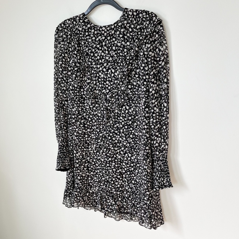 Aritzia Little Moon Floral Print Ruffle Mini Dress Black White Womens‎ XS
